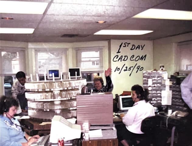 Photo taken in ASD's old Operations center on the day ASD first began using Cadcom in 1990