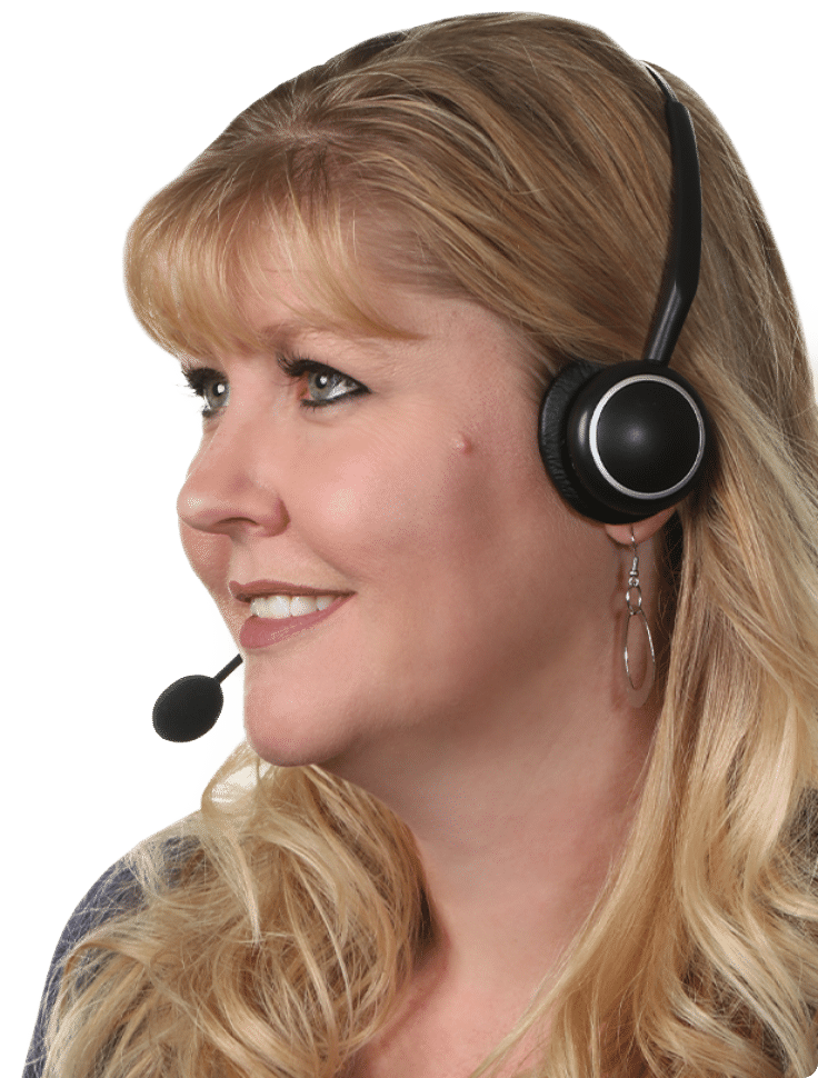 Closeup of an ASD Call Specialist wearing a headset