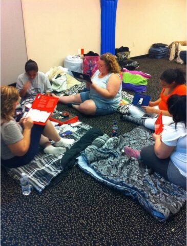 ASD employees camped out in ASD's basement conference room during Hurricane Irene.