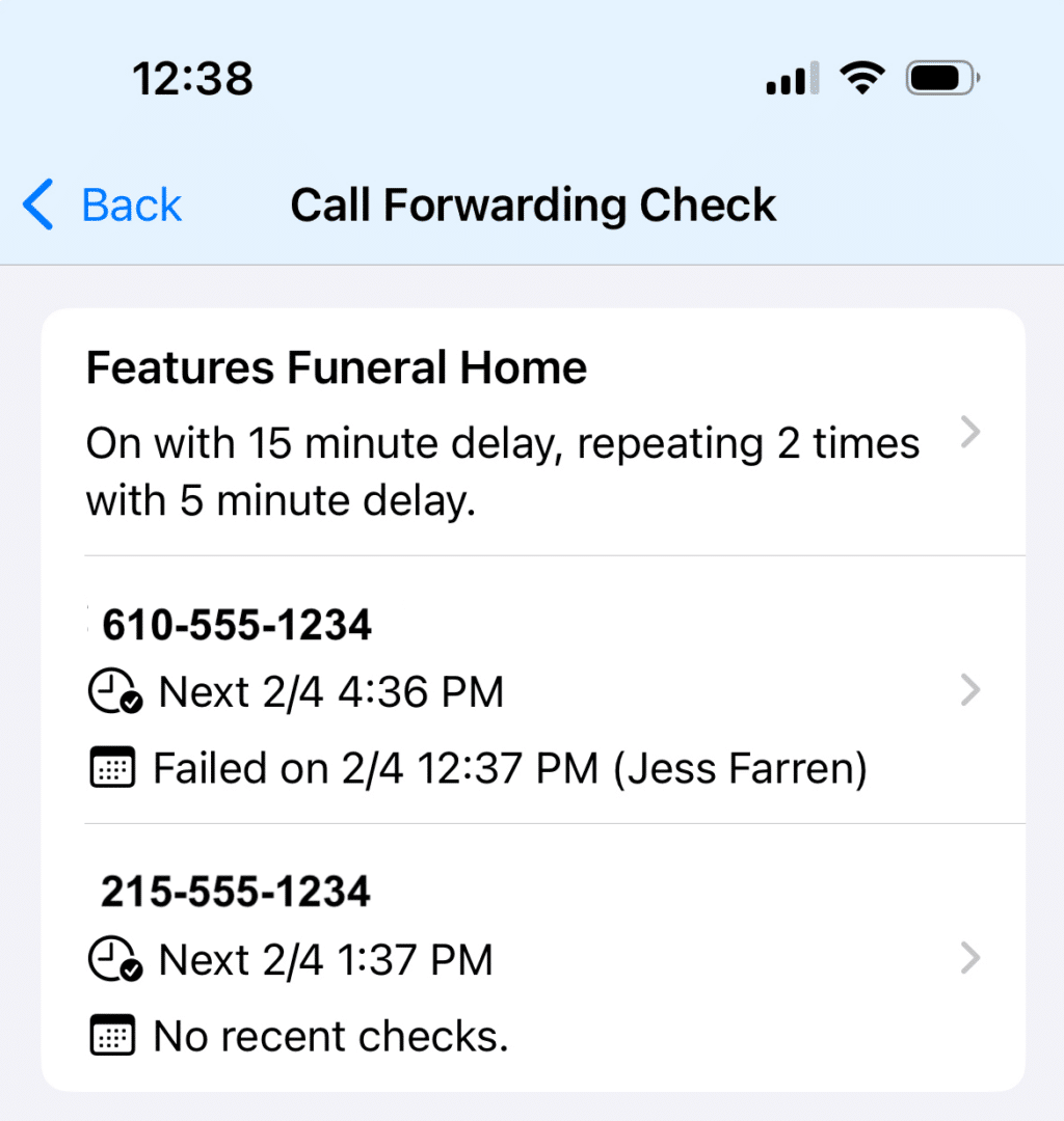 call forwarding check feature